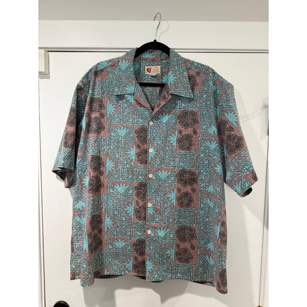 Vintage Reyn Spooner Shirt Mens Large Hawaiian Reverse Print Hibiscus Surfer Tag
